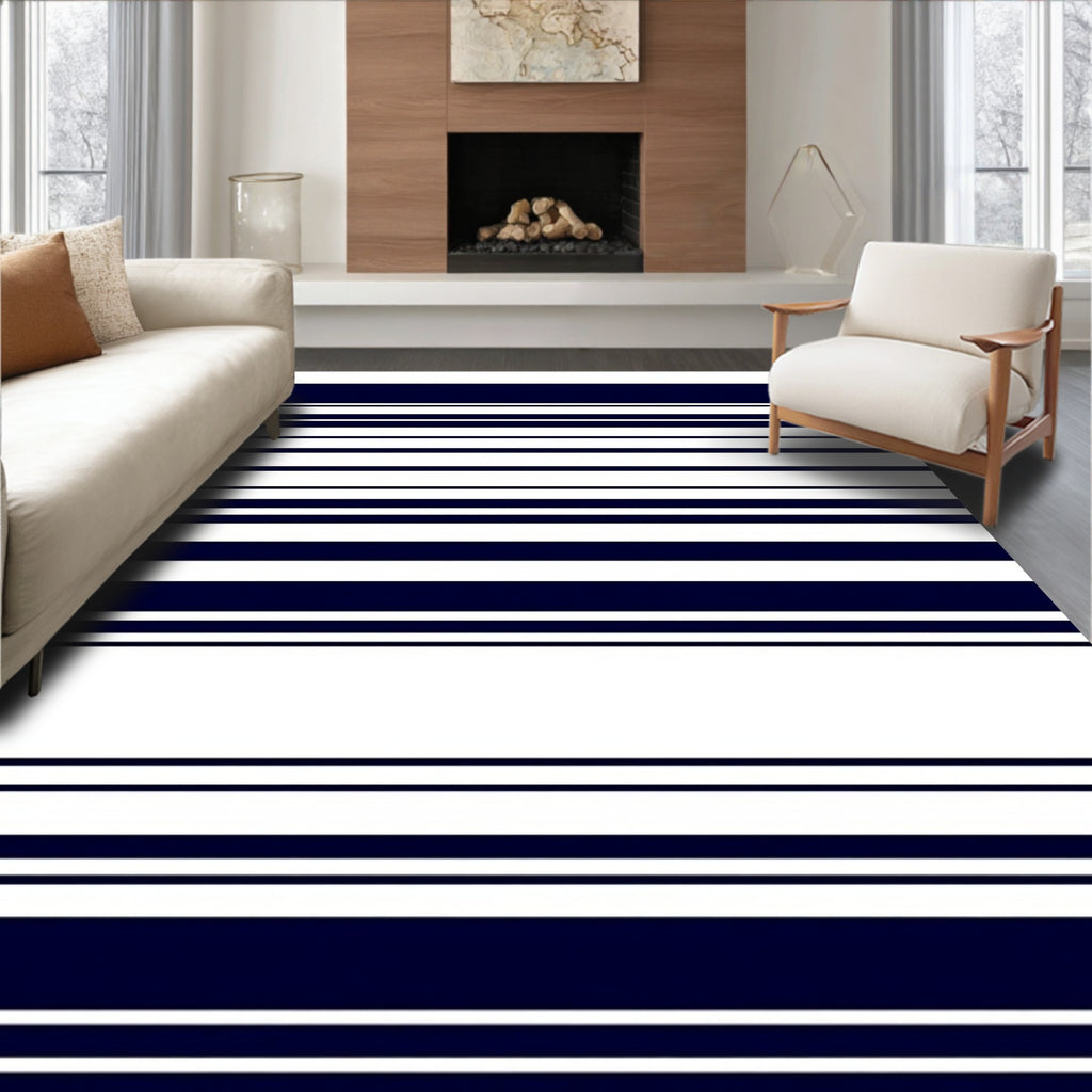 Classic Navy White Stripe Design Rug