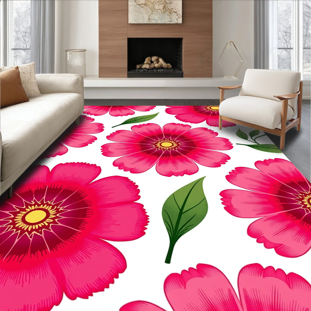 Vibrant Fuchsia Floral Pattern Rug