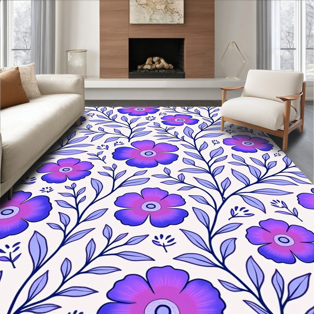 Purple Floral Vine Pattern Rug
