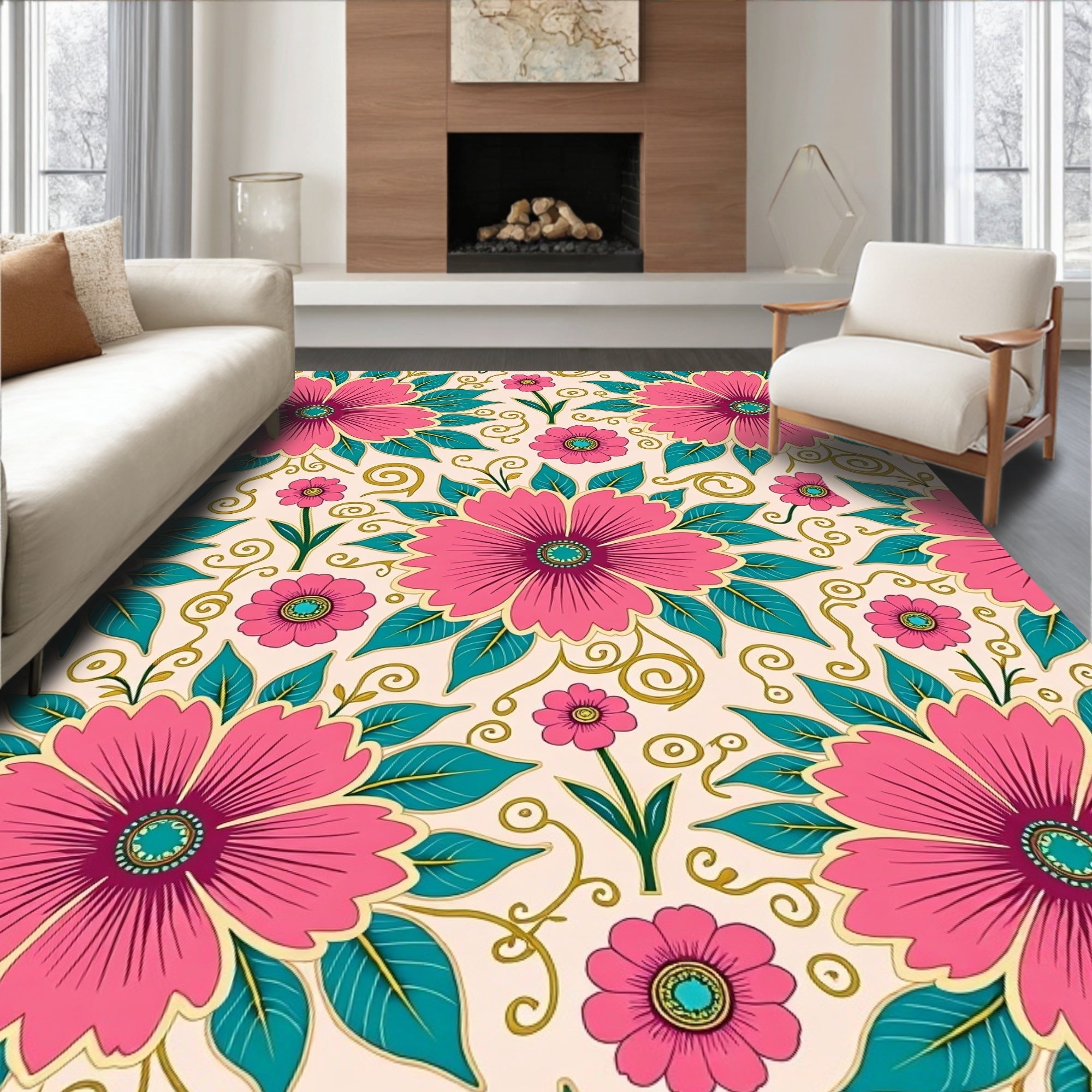 Floral Garden Pattern Print Rug