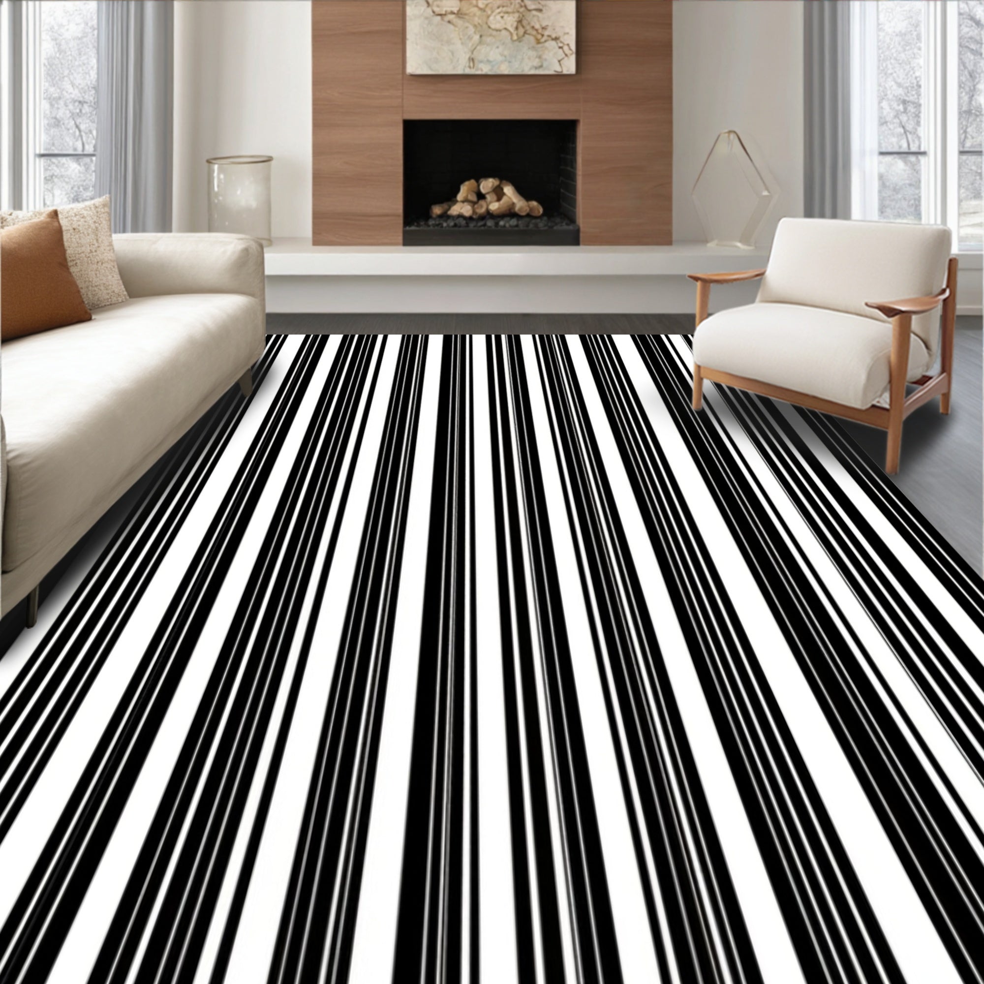 Bold Black White Stripe Pattern Rug