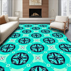 Teal and Navy Geometric Floral Pattern Rug