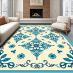 Teal Floral Medallion Symmetry Design Rug