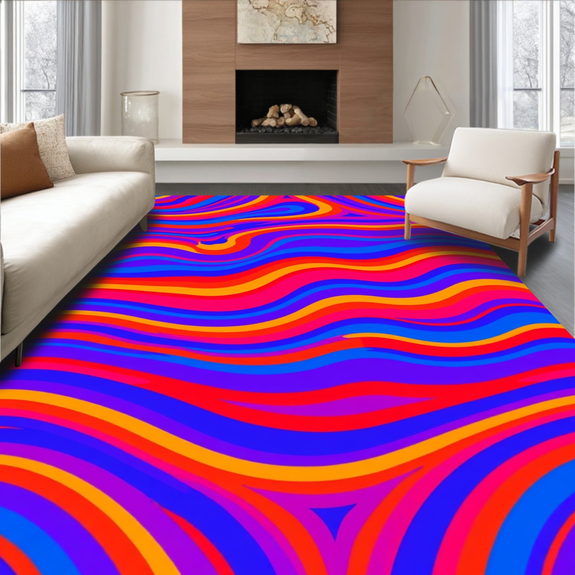 Vibrant Swirls Bold Stripes Pattern Rug