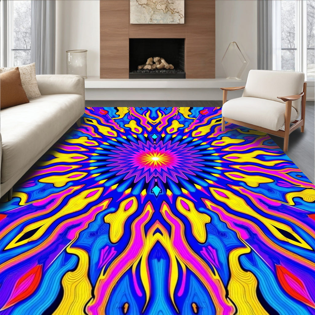 Vibrant Psychedelic 7-Point Star Rug