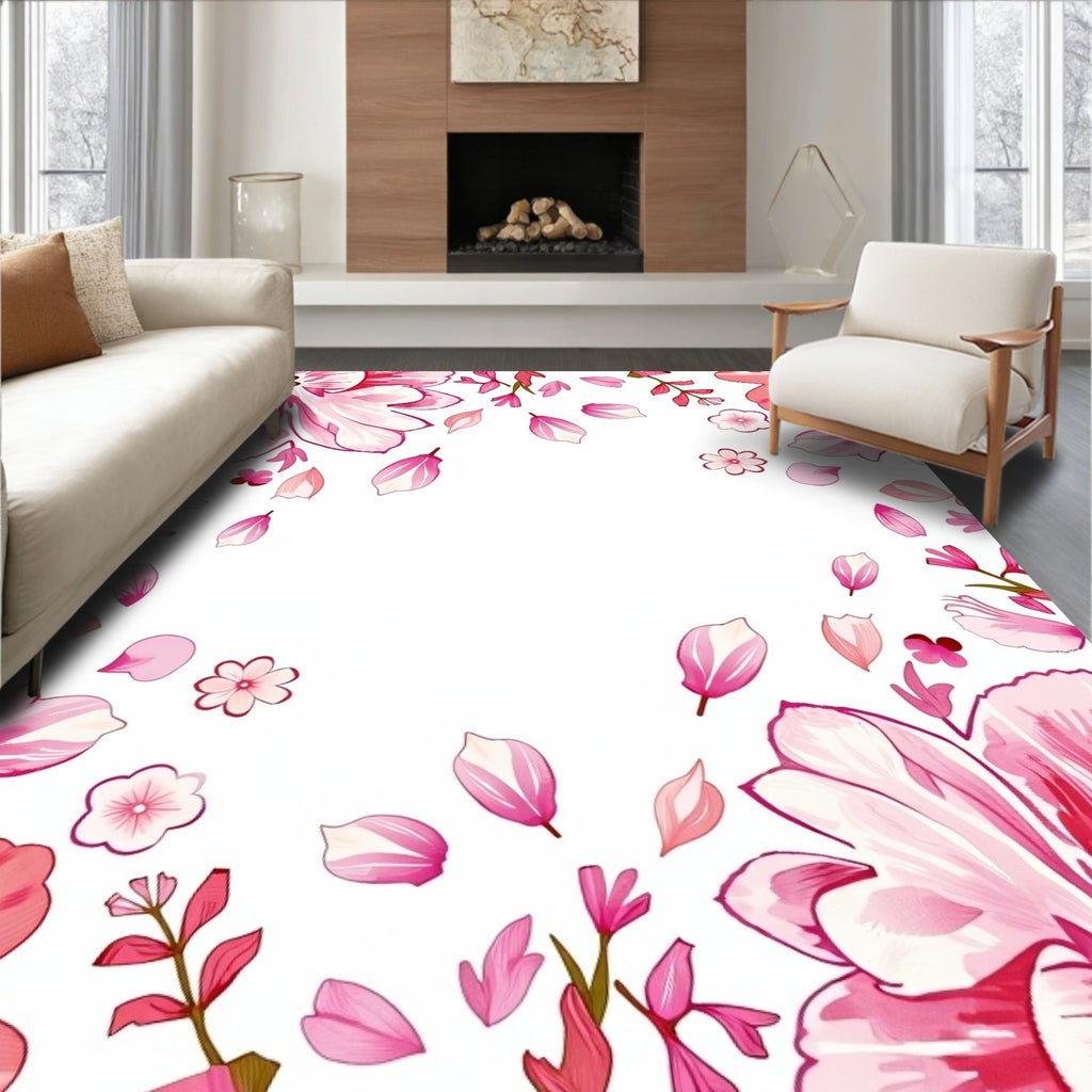Pink Watercolor Floral Garden Design Rug