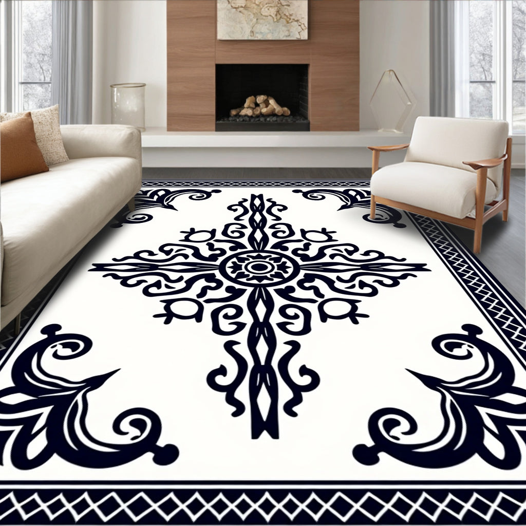Ornate Filigree Decorative Square Pattern Rug