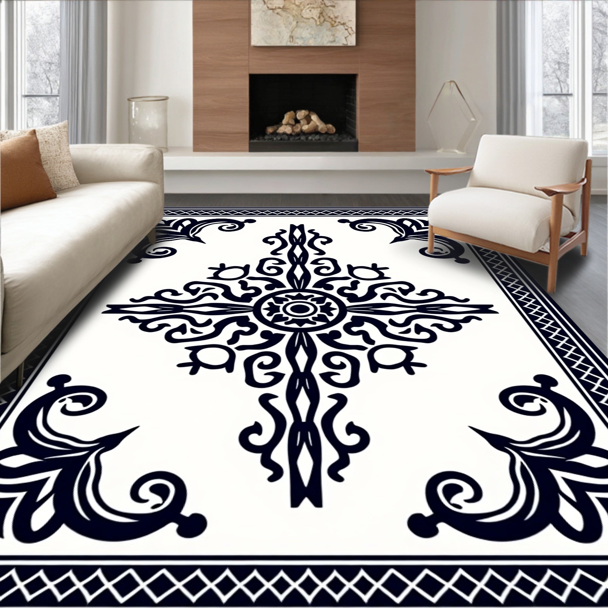 Ornate Filigree Decorative Square Pattern Rug