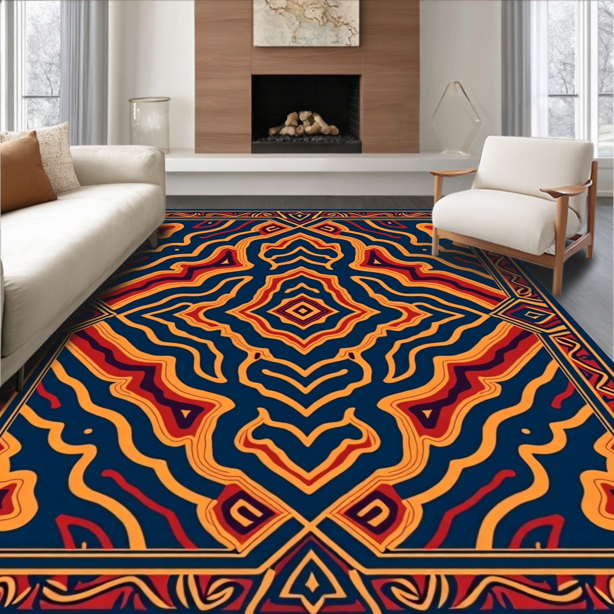 Bold Abstract Red Orange Pattern Rug