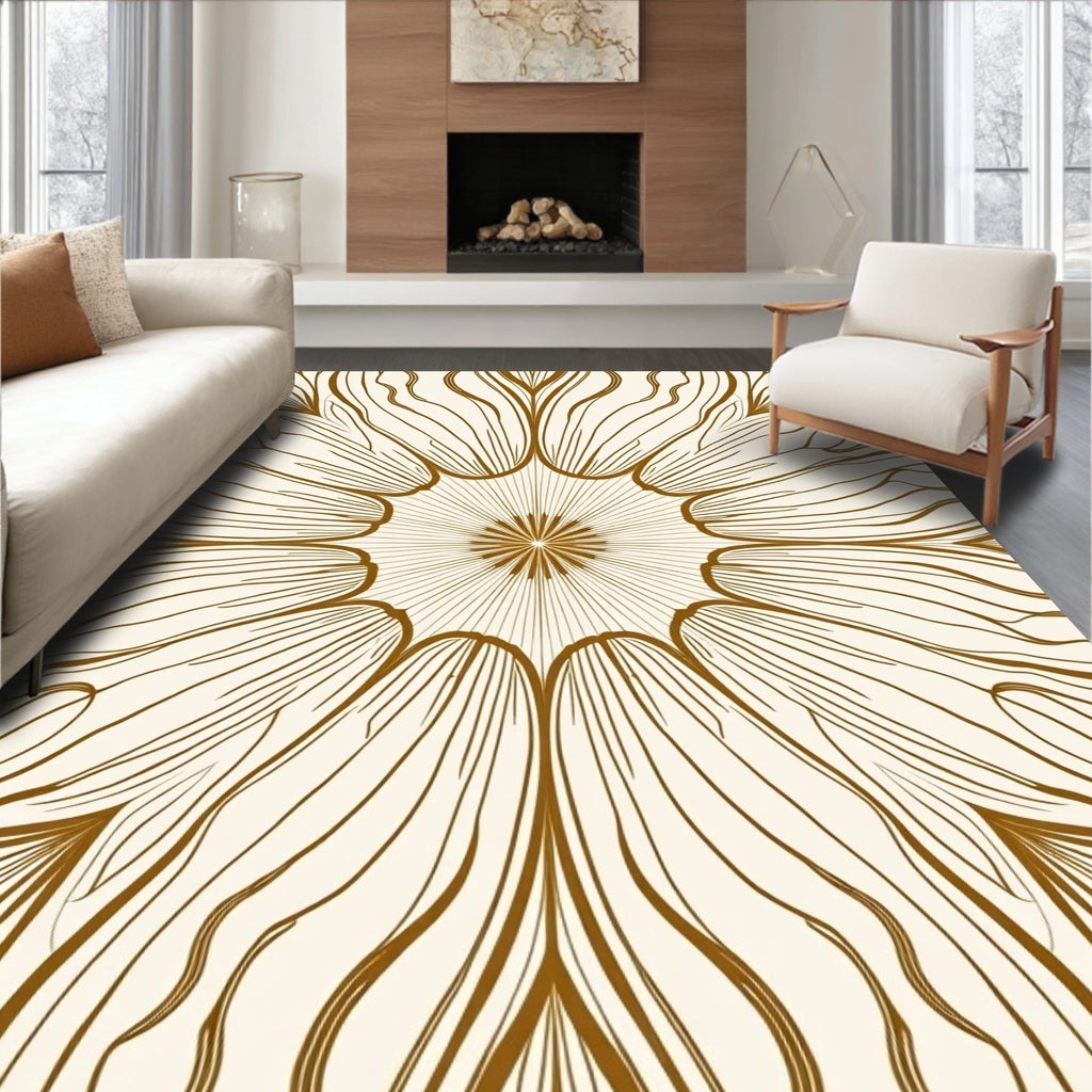 Detailed Floral Sunburst Line Art Rug