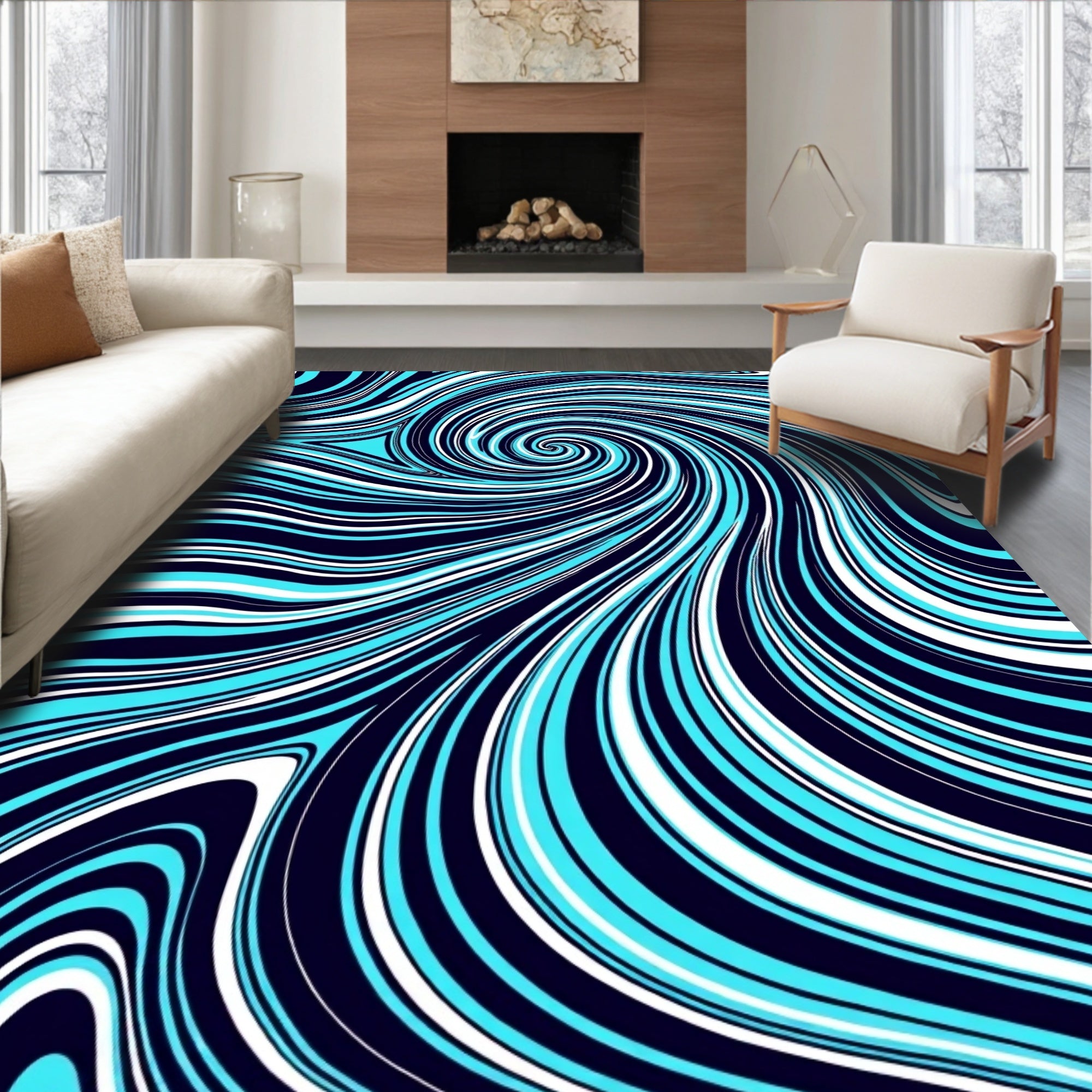 Dynamic Swirl Blue White Pattern Rug