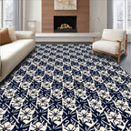 Indigo Cream Floral Star Pattern Rug