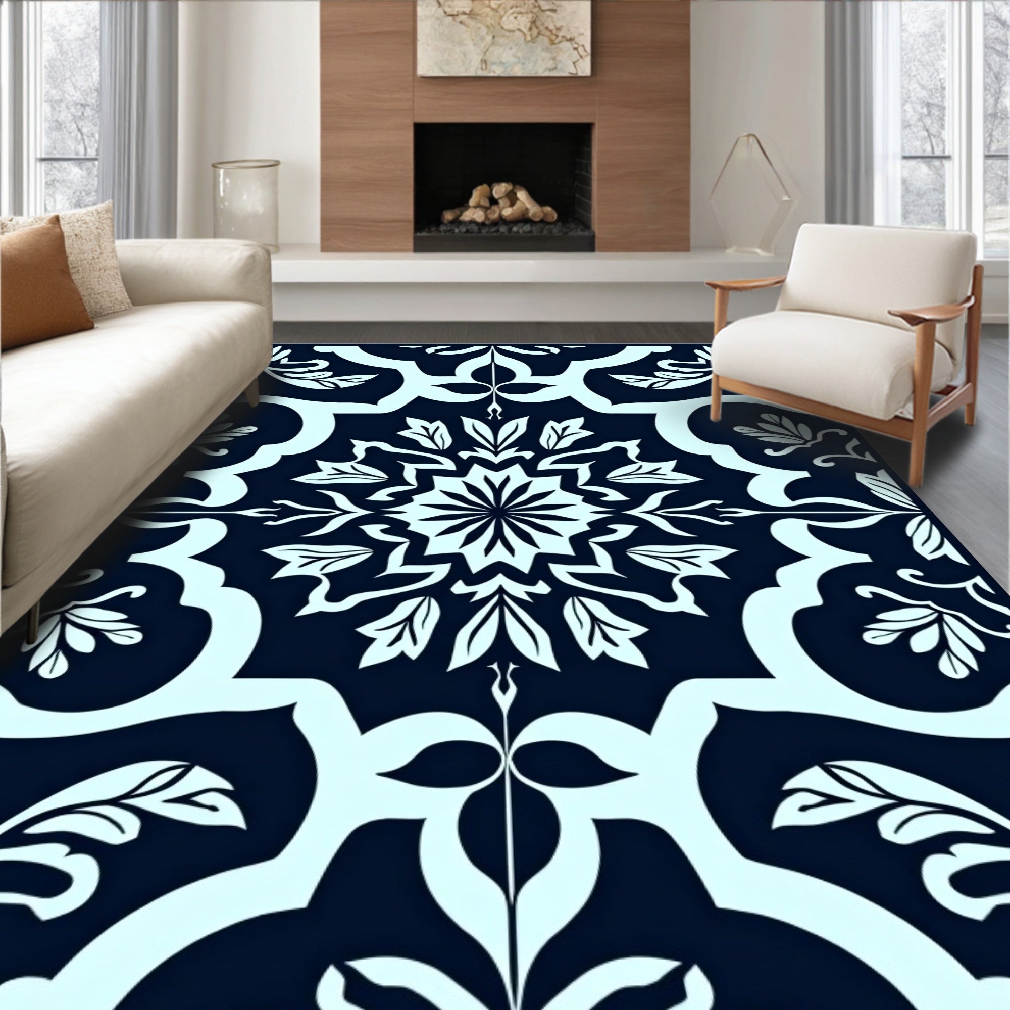 Elegant Floral Mandala Pattern Rug