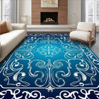 Elegant Blue Swirl Floral Motif Rug