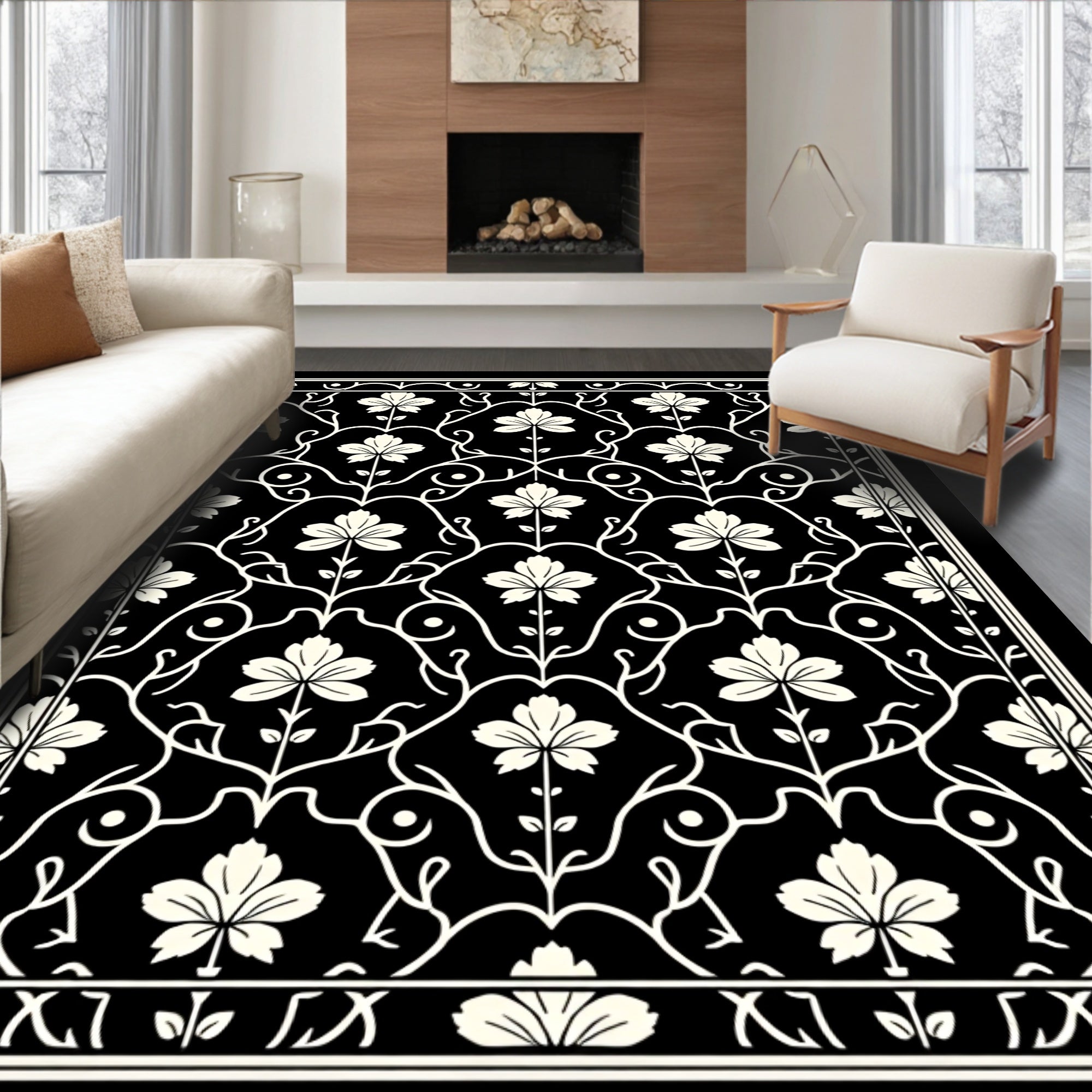 Elegant Floral Vine Patterned Rug