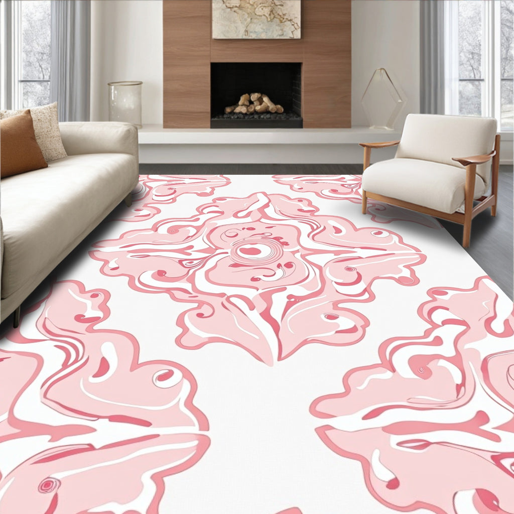 Pink Swirls Contemporary Floral Pattern Rug