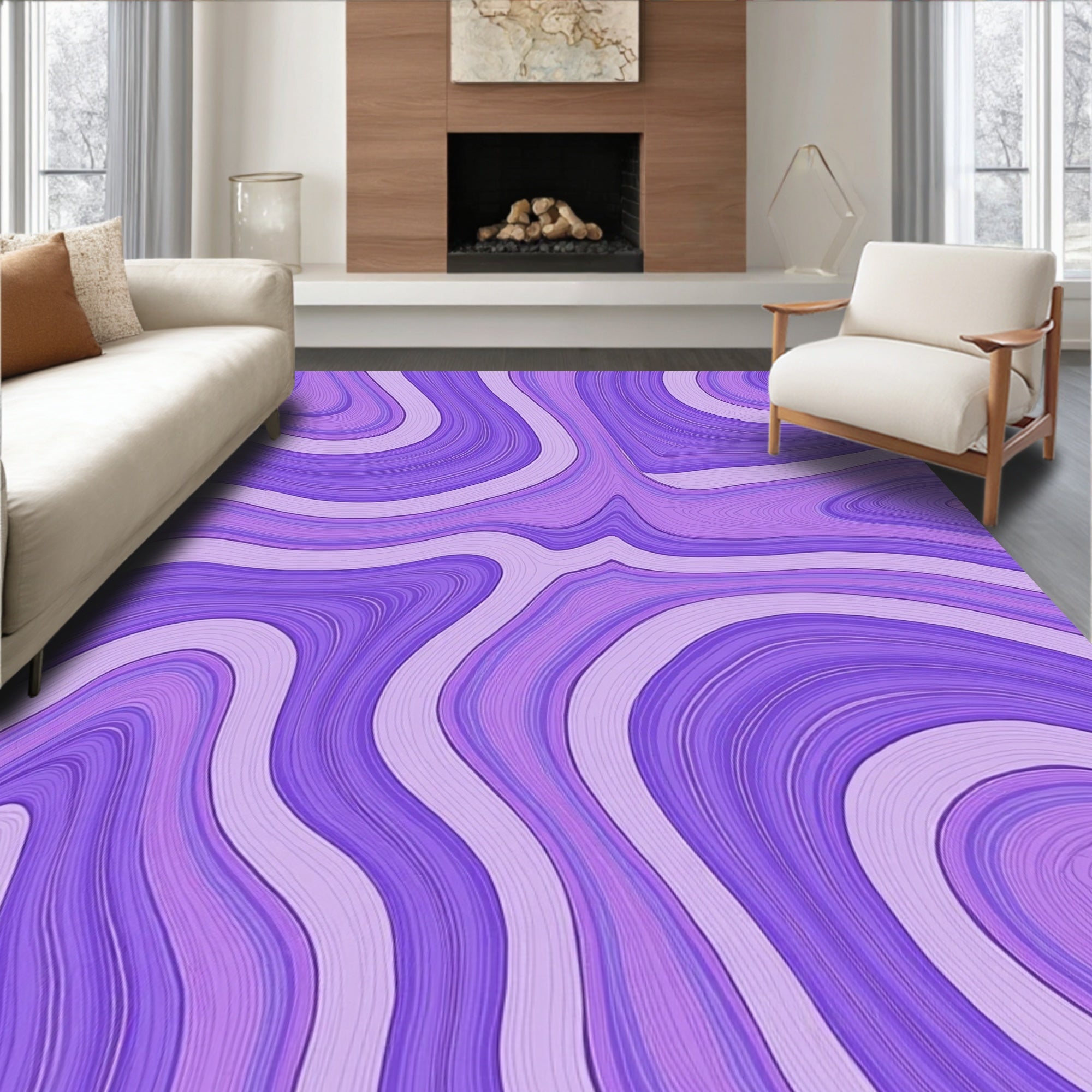 Abstract Purple Wavy Pattern Rug