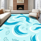 Abstract Flowing Blue Waves Design Rug