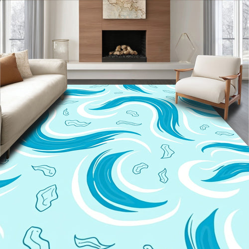 Abstract Flowing Blue Waves Design Rug