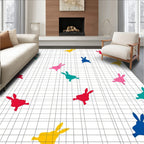 Playful Bunny Pattern Grid Design Rug