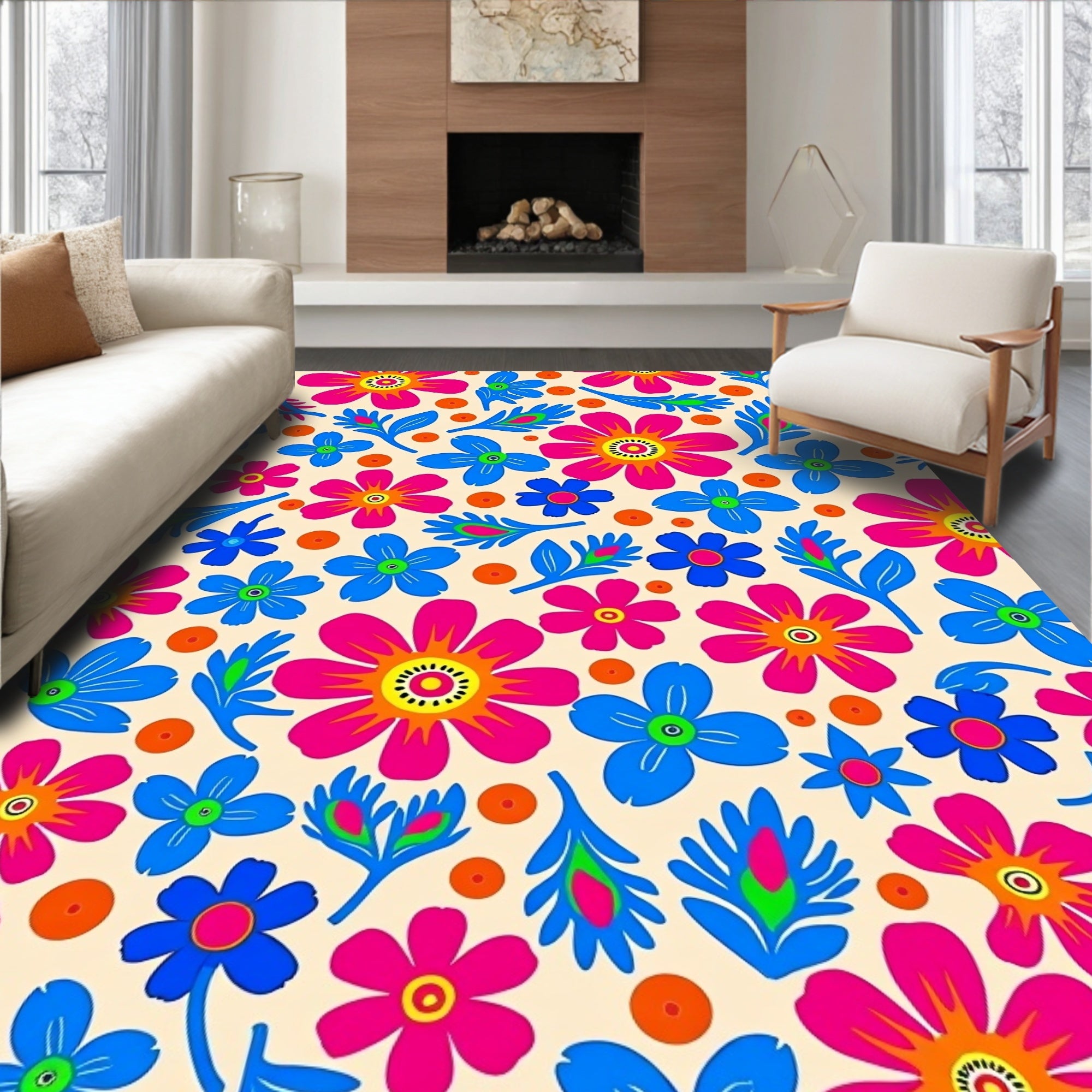 Bold Floral Pattern With Bright Colors Rug