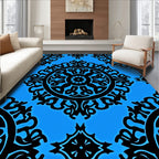 Bold Blue Black Ornamental Medallion Design Rug