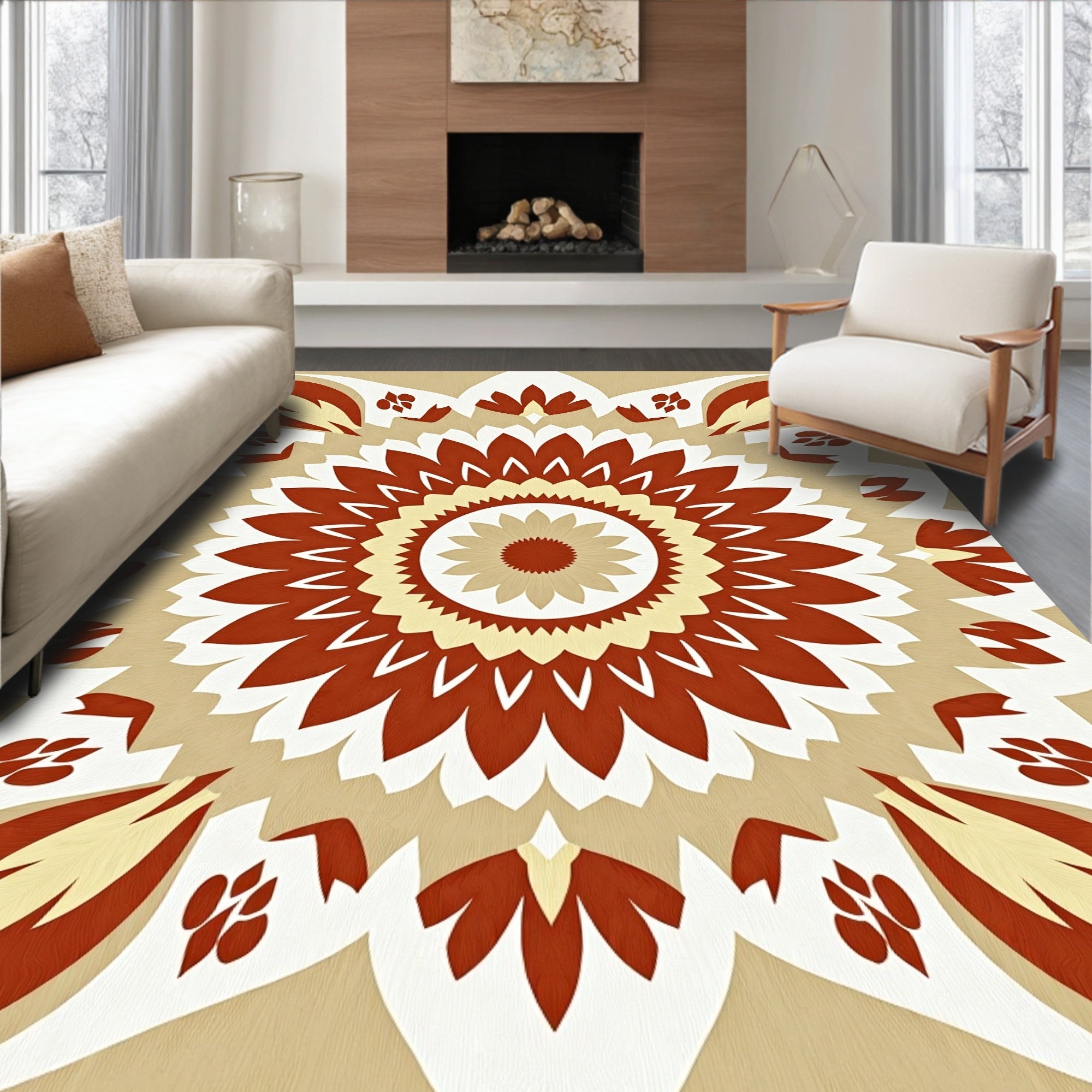 Warm Tones Sunburst Medallion Design Rug