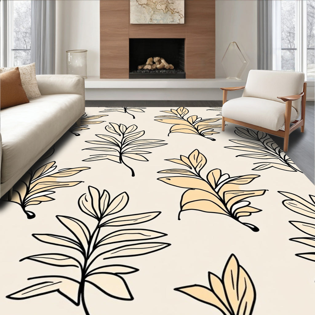 Botanical Line Art Beige Pattern Design Rug