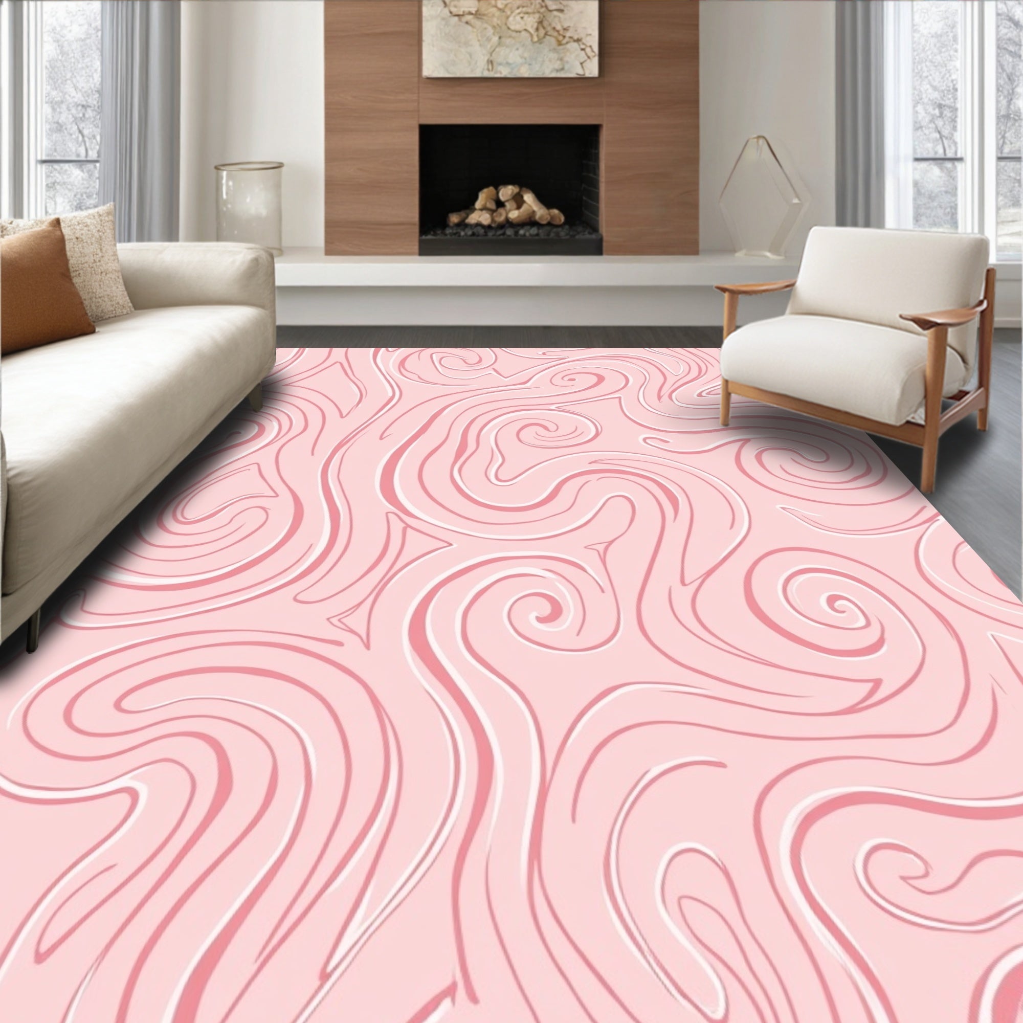 Blush Pink Swirl Pattern Rug