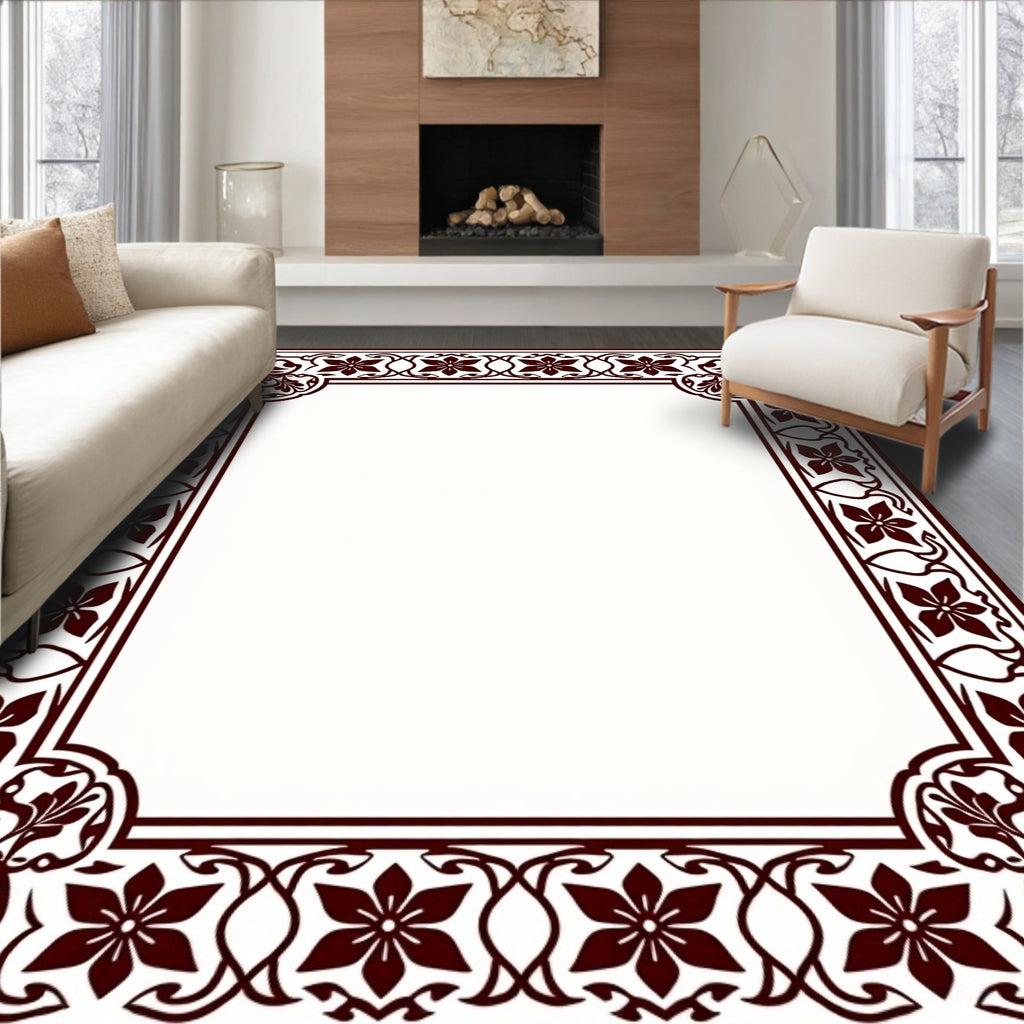 Ornate Floral Vine Border Design Rug