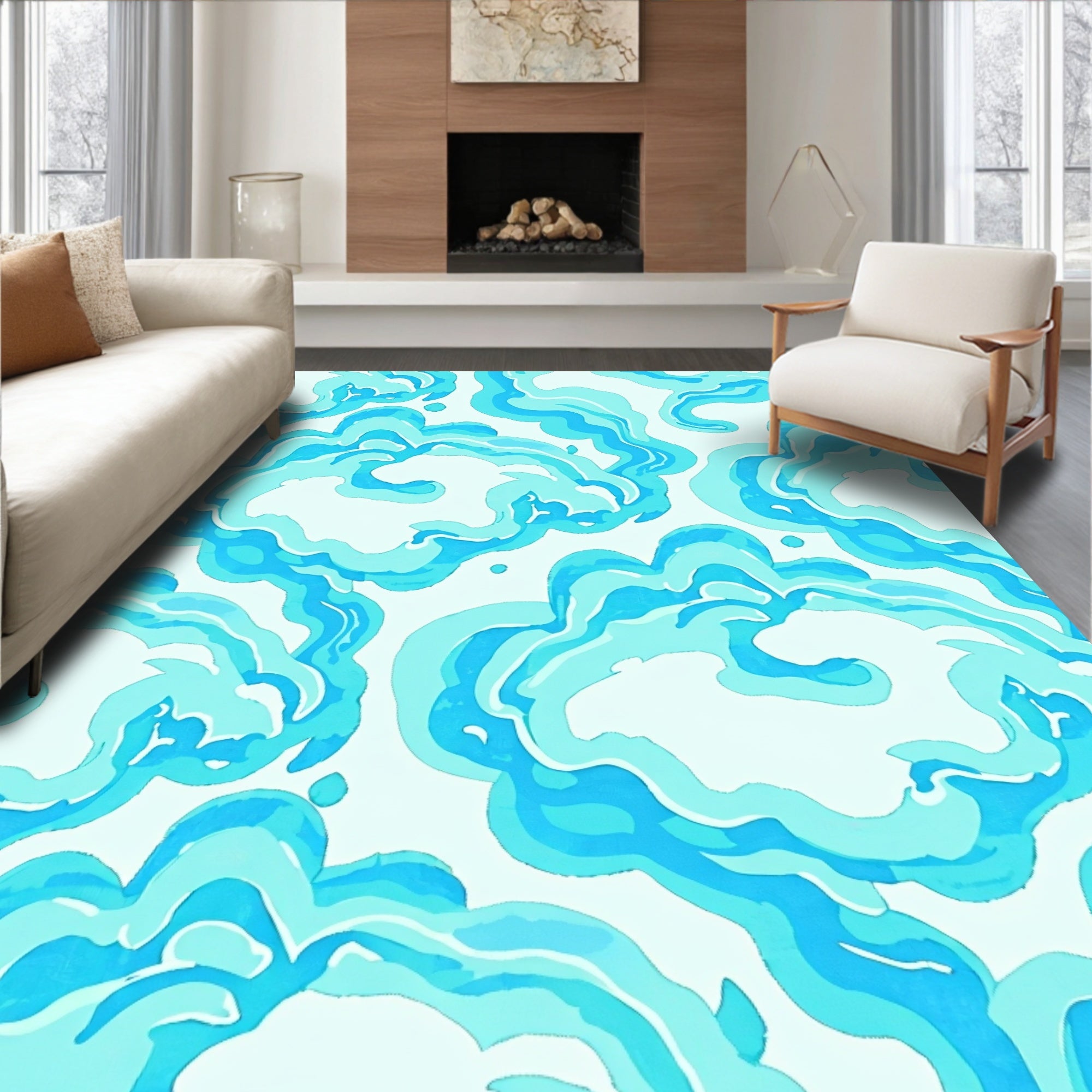 Oceanic Watercolor Swirls Rug