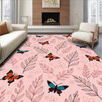 Whimsical Butterflies and Leaf Pattern Rug