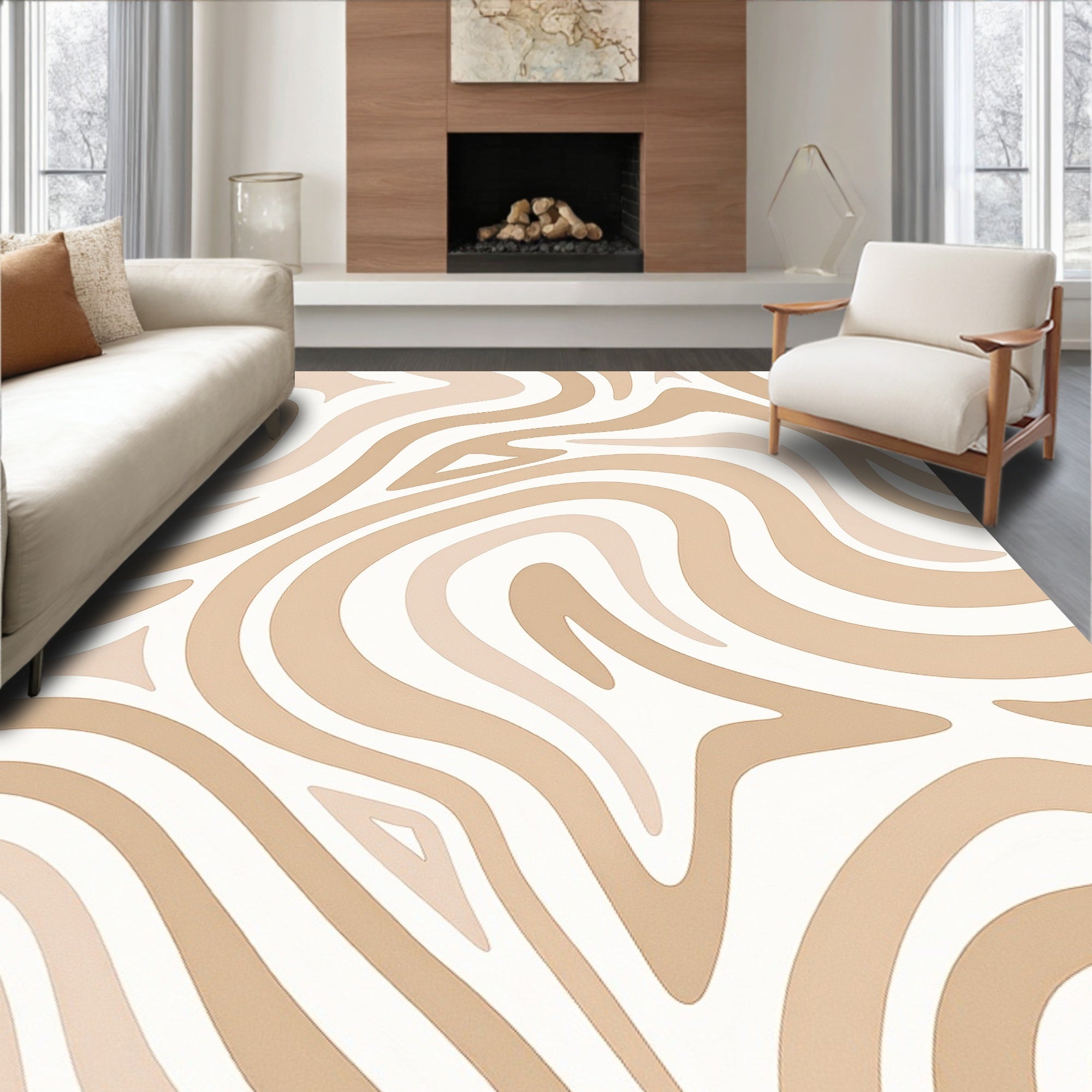 Neutral Abstract Swirl Pattern Rug