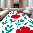 Red Floral Leaf Pattern Rug