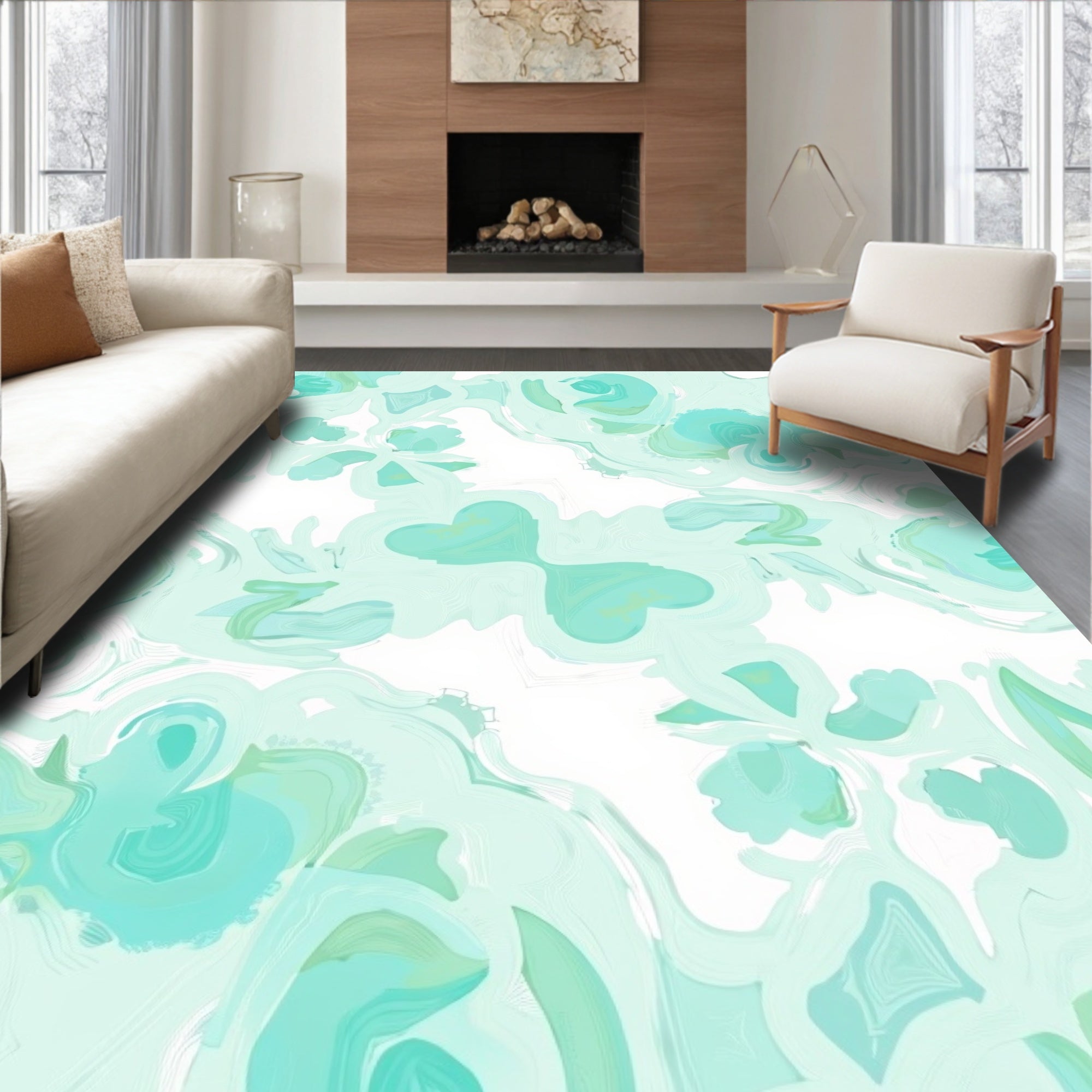 Aqua Abstract Soft Pattern Rug