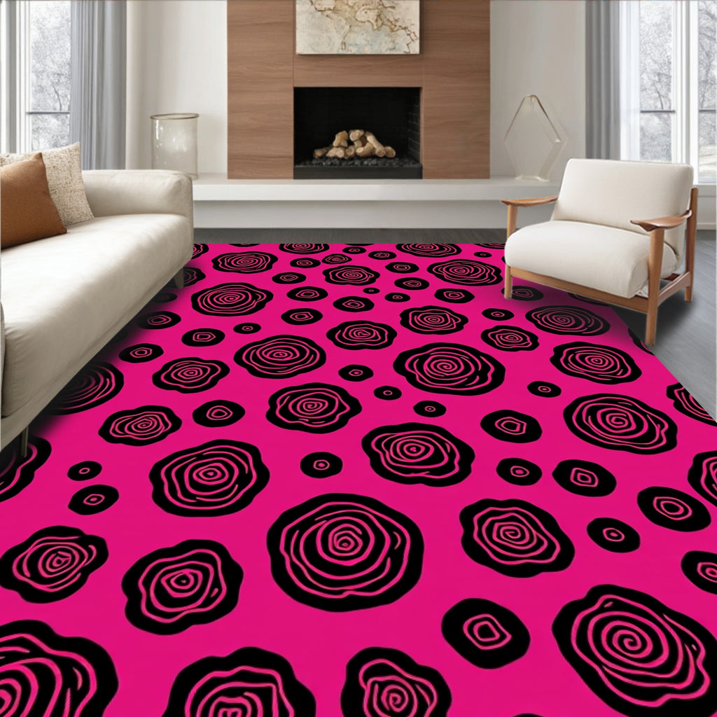 Bold Pink Swirl Flower Design Rug