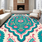 Floral Medallions with Teal Pink Accents Rug