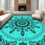 Bold Black Floral Mandala Design Rug
