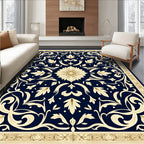 Ornate Floral Navy Cream Rug