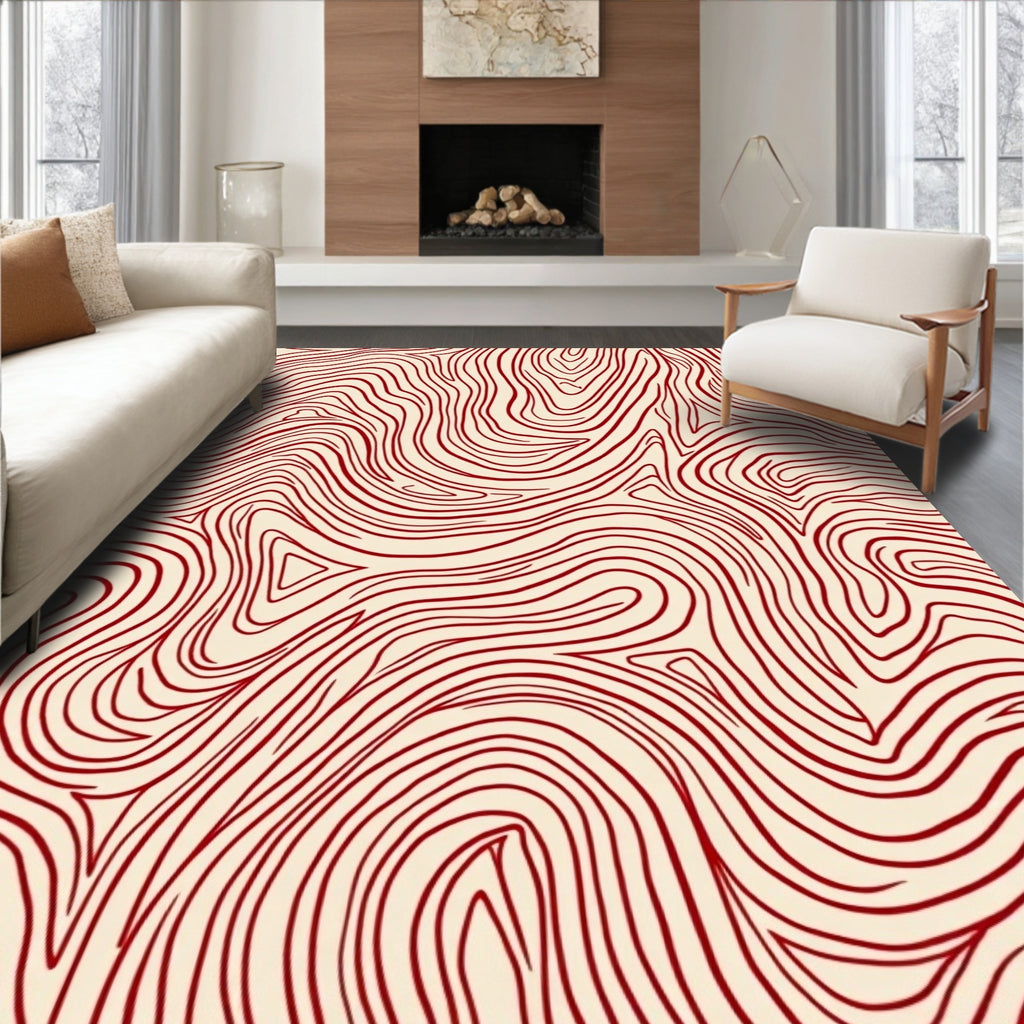 Curving Lines With Red Accent Pattern Rug