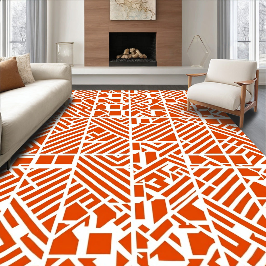 Bold Orange Abstract Geometric Rug
