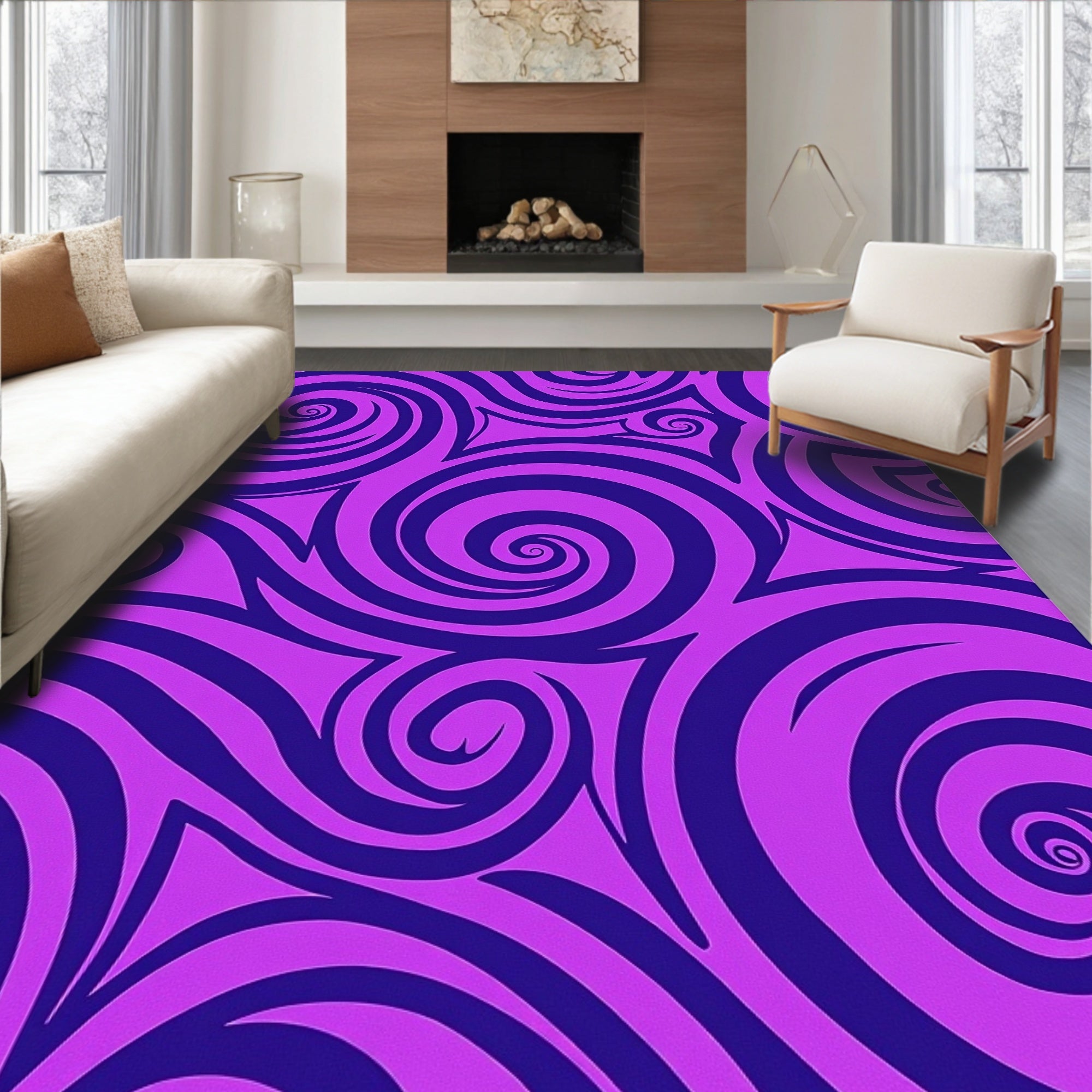 Purple Abstract Swirl Pattern Rug