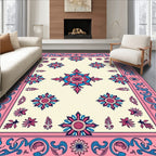 Pink Blue Floral Medallion Textile Rug