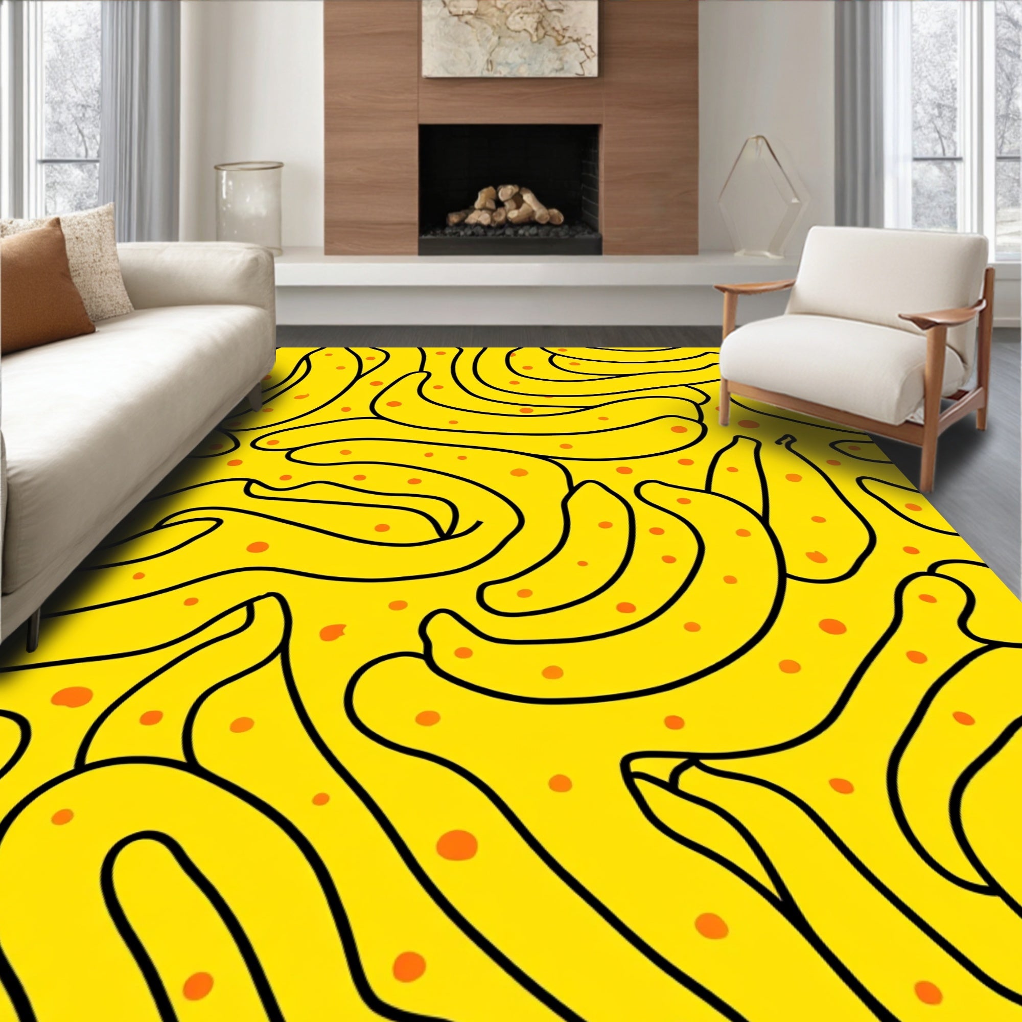 Whimsical Yellow Banana Pattern Design Rug
