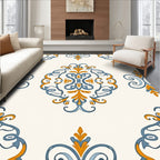 Intricate Blue and Gold Damask Rug