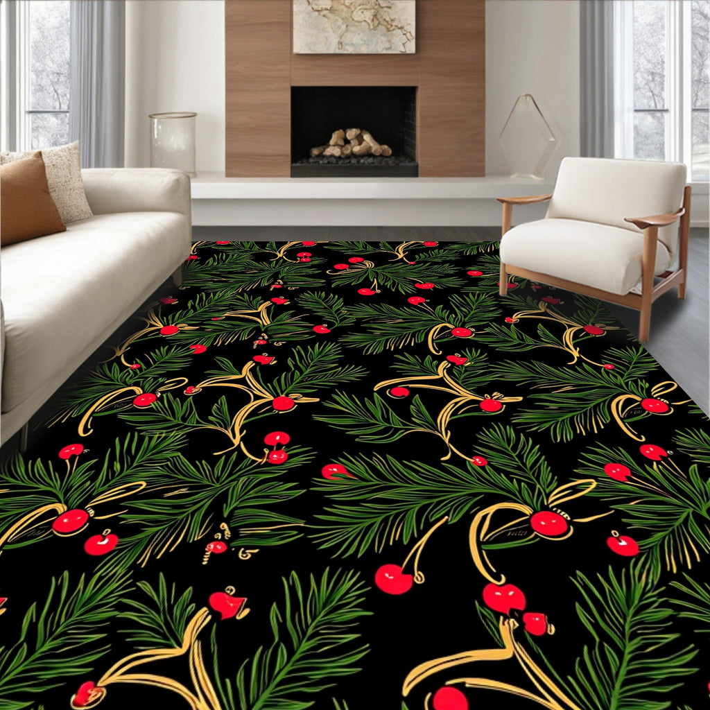 Vibrant Red Berry Evergreen Garland Rug
