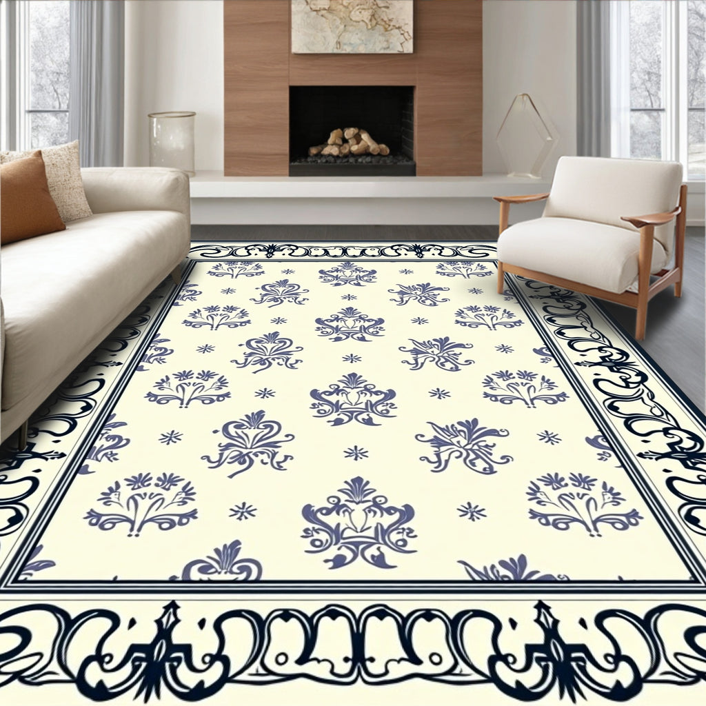 Classic Blue Floral Repeating Pattern Rug