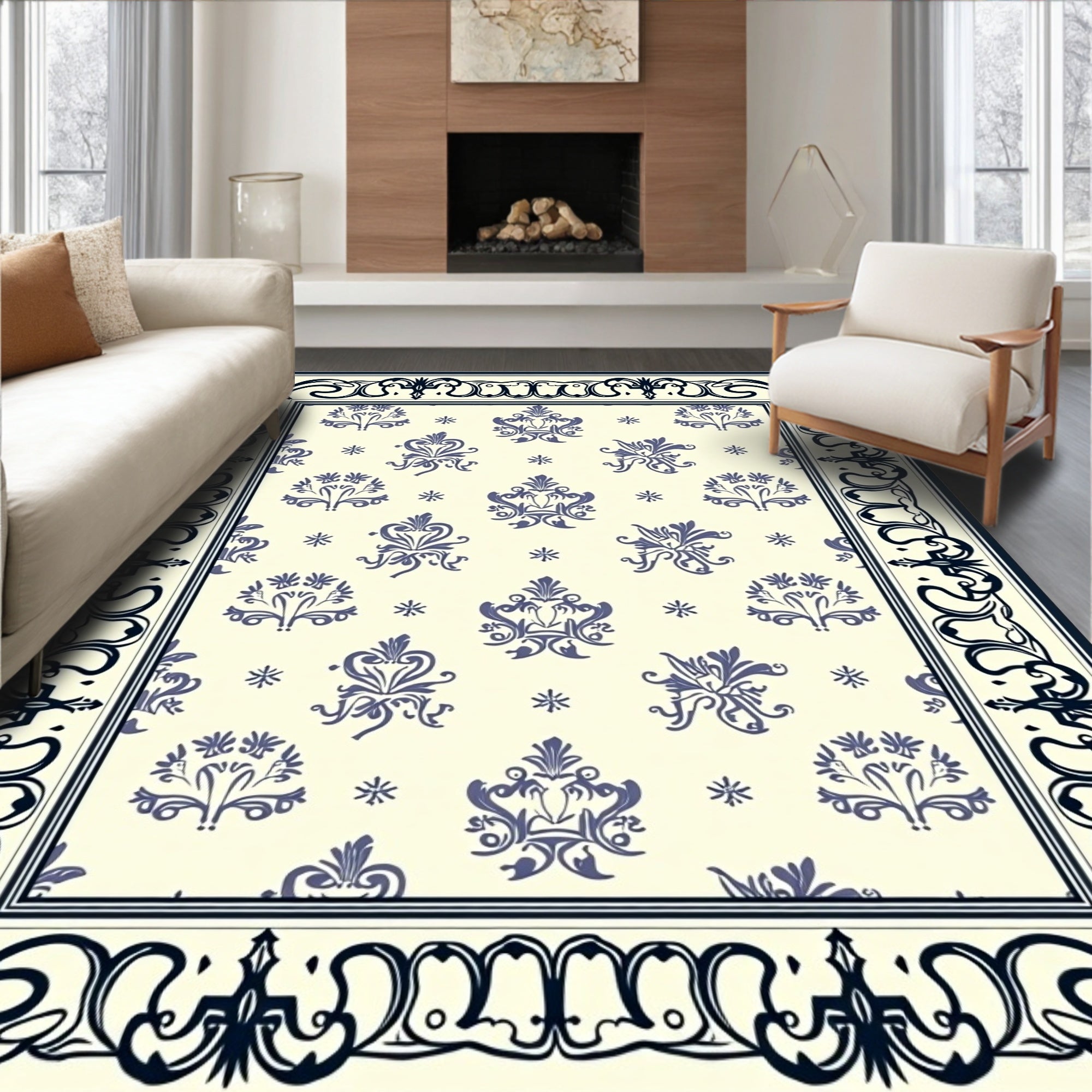 Classic Blue Floral Repeating Pattern Rug