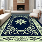 Elegant Floral Bordered Cream Design Rug