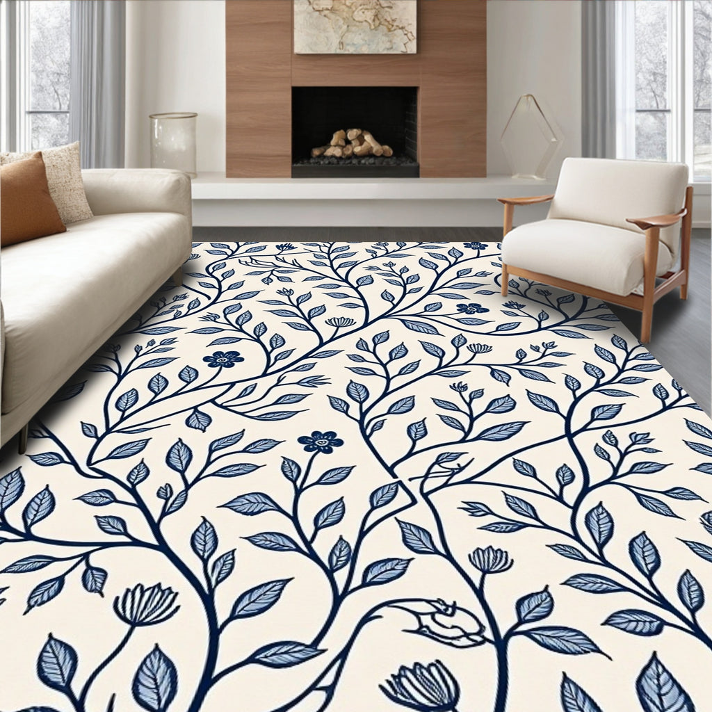 Vintage Navy Floral Vines Rug